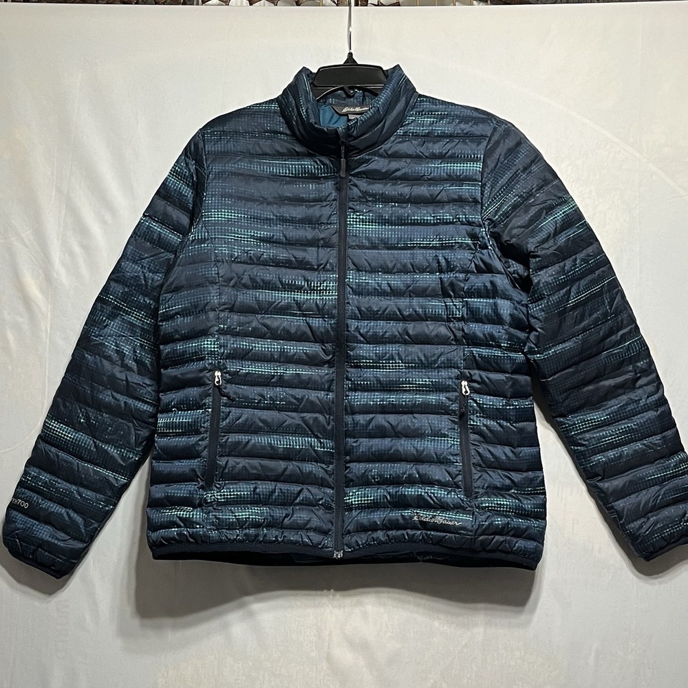 Eddie Bauer EB700 Puffer Jacket Women's Size L  Down Lightweight Blue Green